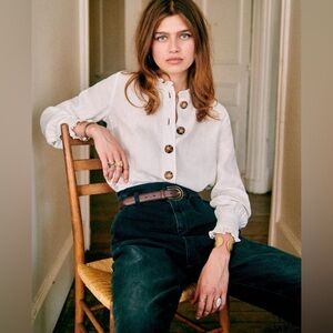 Sezane White Blouse with Brown Buttons